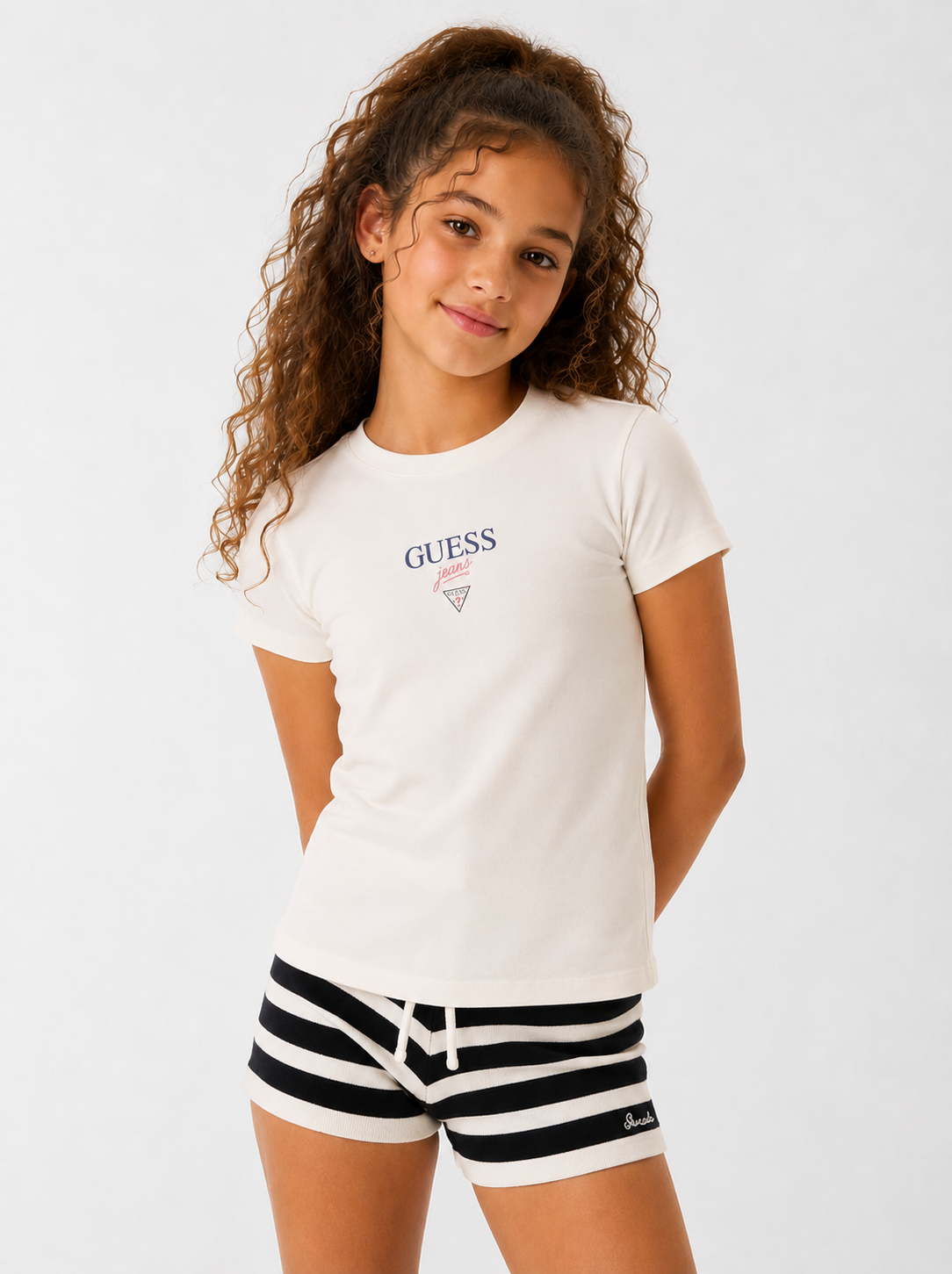 T-shirt Mini & Me Slim Curta  Creme - Guess Jeans 2