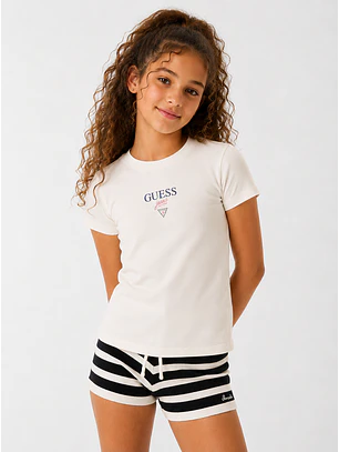 T-shirt Mini & Me Slim Curta  Creme - Guess Jeans