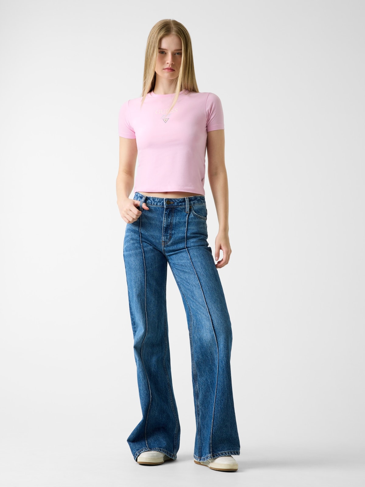 T-shirt Mini & Me Slim Curta Rosa - Guess Jeans  3