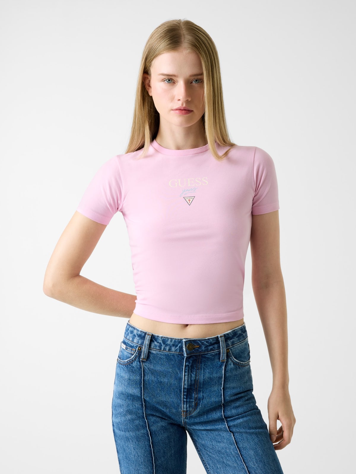 T-shirt Mini & Me Slim Curta Rosa - Guess Jeans  1