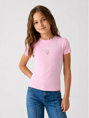 T-shirt Mini & Me Slim Curta Rosa - Guess Jeans 