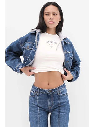 Casaco em Ganga com Capuz Cinza - Guess Jeans