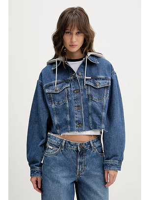 Casaco em Ganga com Capuz Cinza - Guess Jeans