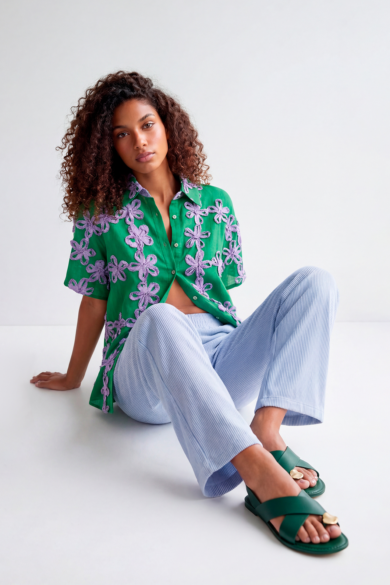 Camisa  com Flores EDEN Verde -  SAHOCO  3