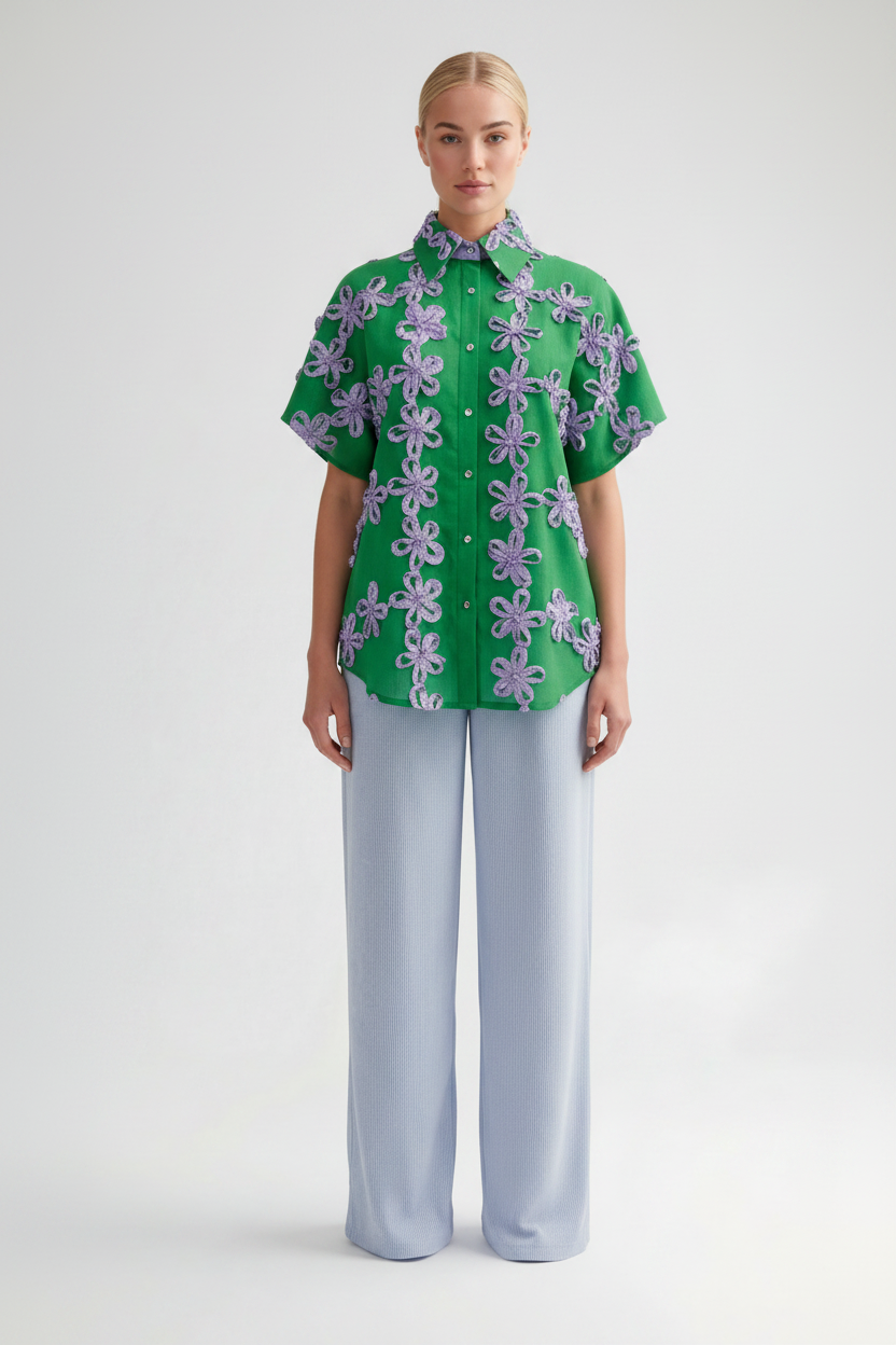 Camisa  com Flores EDEN Verde -  SAHOCO  4