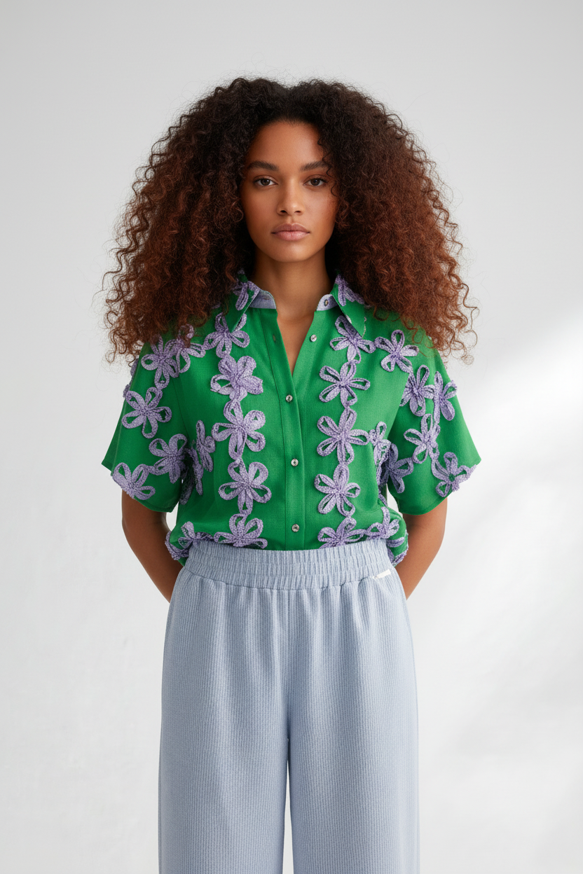 Camisa  com Flores EDEN Verde -  SAHOCO  2