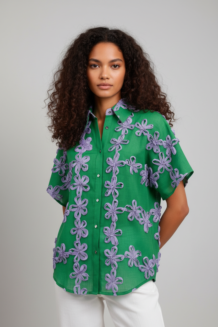 Camisa  com Flores EDEN Verde -  SAHOCO  1