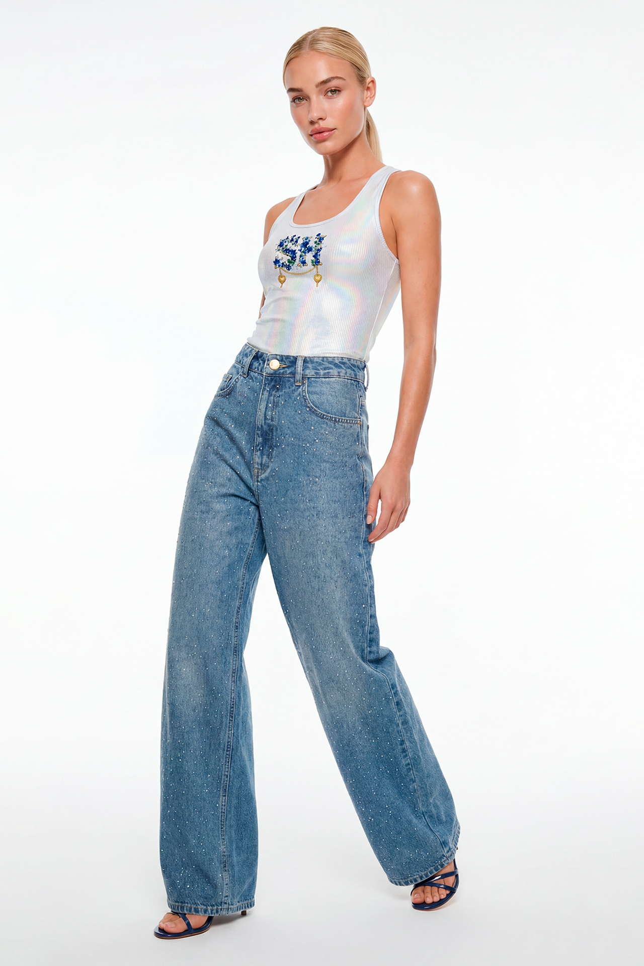 Top Nacre Branco e Azul  Metalizado - SAHOCO 2