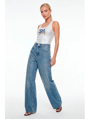 Top Nacre Branco e Azul  Metalizado - SAHOCO