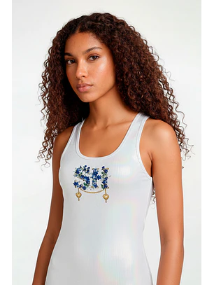 Top Nacre Branco e Azul  Metalizado - SAHOCO