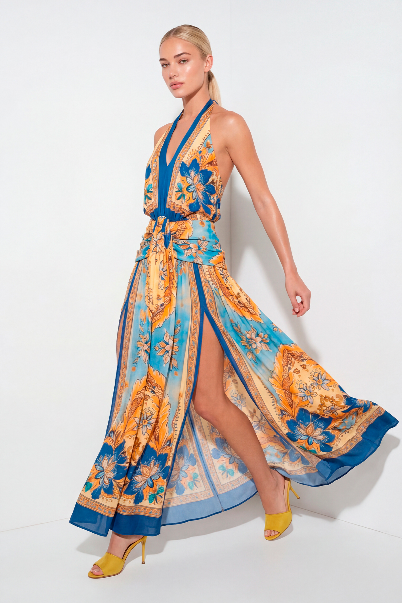 Vestido Comprido Estampado Azul - SAHOCO 1