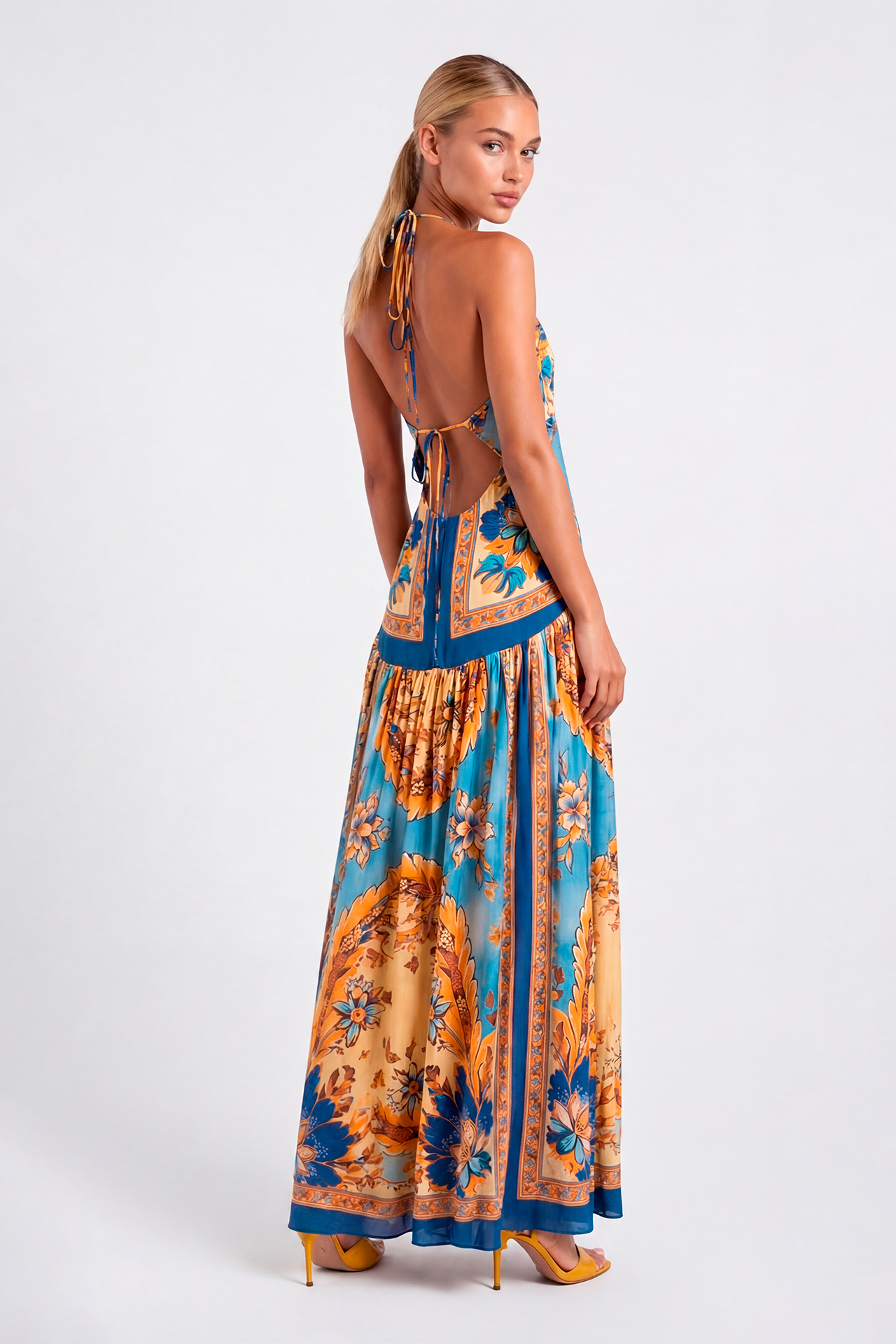 Vestido Comprido Estampado Azul - SAHOCO 2