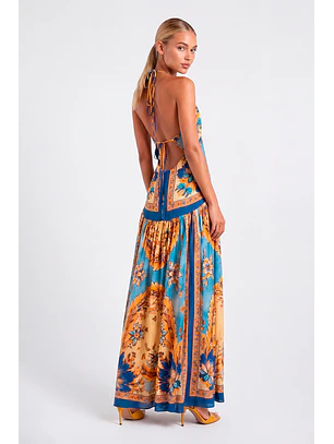 Vestido Comprido Estampado Azul - SAHOCO