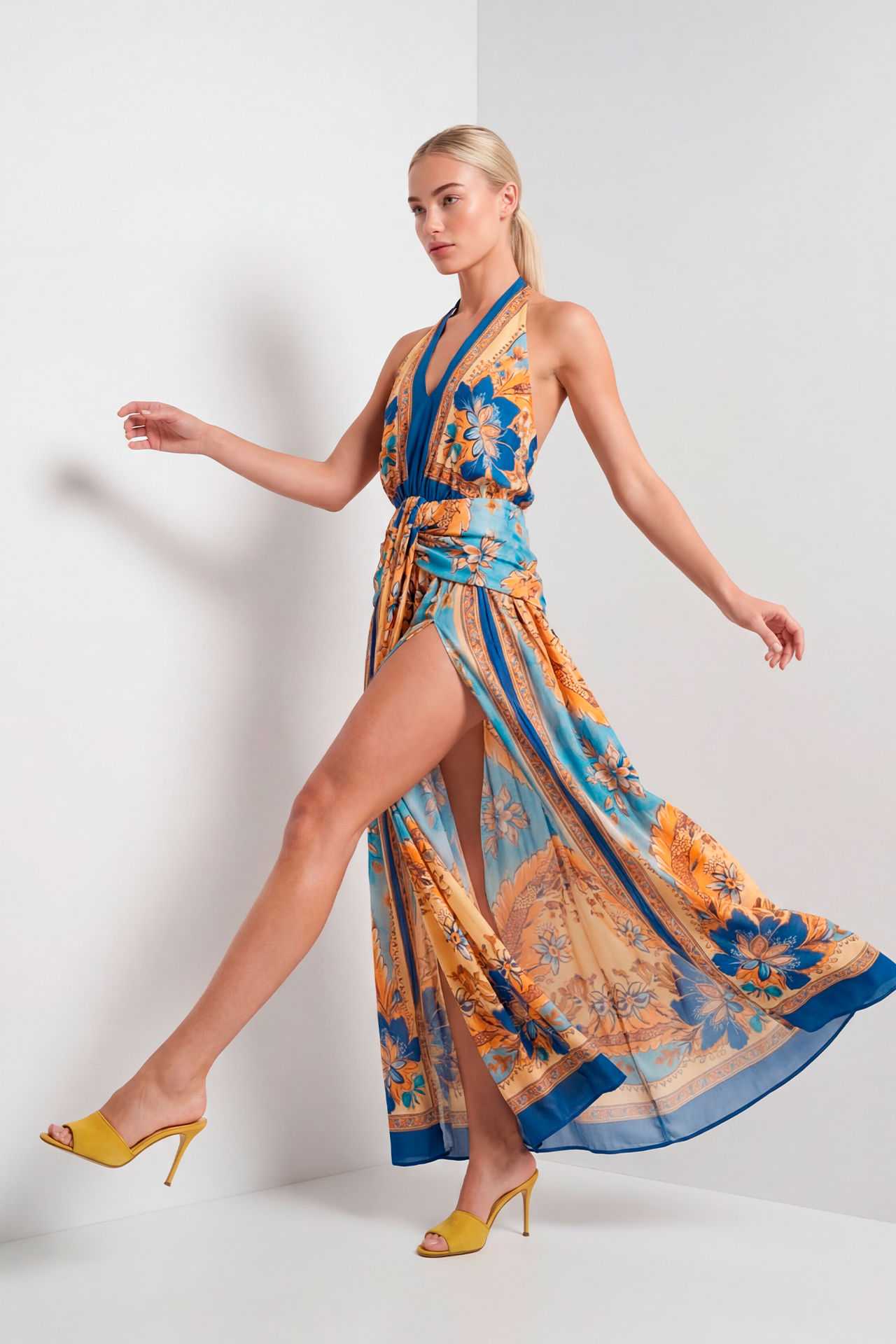 Vestido Comprido Estampado Azul - SAHOCO 5