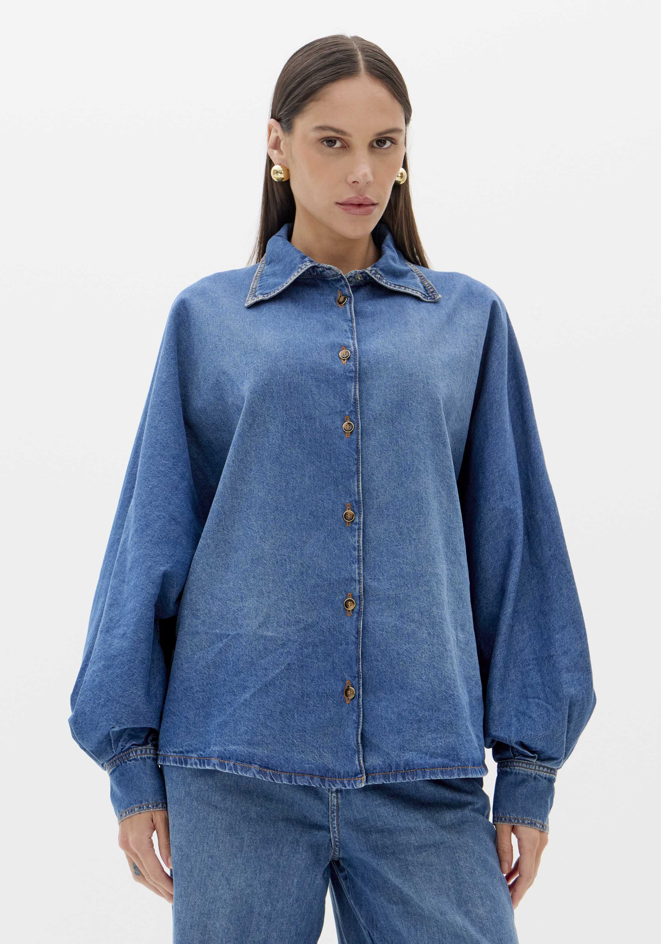 Camisa em Ganga Manga Balão - Lança Perfume  1