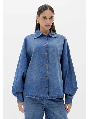 Camisa em Ganga Manga Balão - Lança Perfume 