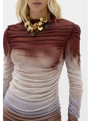 Blusa de Tule DUNELLE Castanho e Bordeuax  - Lança Perfume 