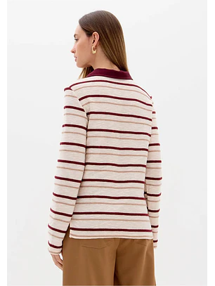 Polo de Manga Comprida Riscas Bordeaux - Lança Perfume