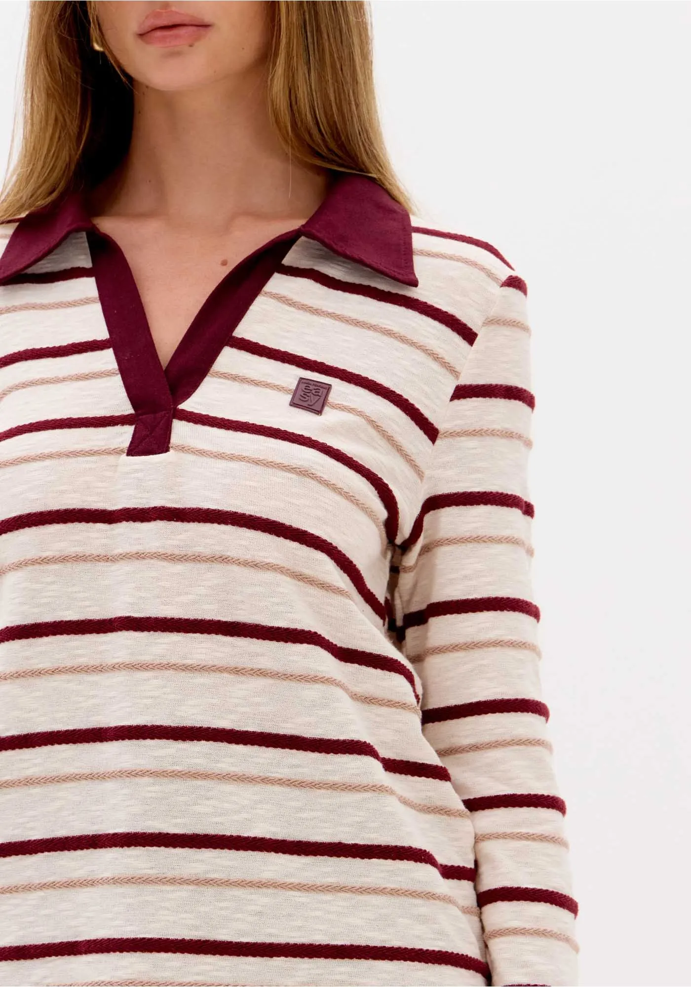 Polo de Manga Comprida Riscas Bordeaux - Lança Perfume 5