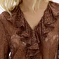 Blusa em Renda com Folho LAISE LYON Castanho - Lança Perfume  - vignette 4
