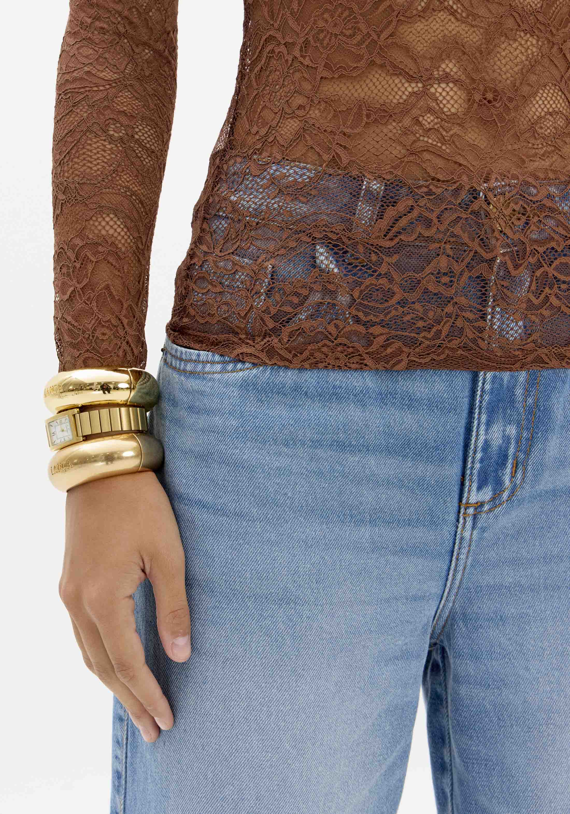 Blusa em Renda LAISE LYON Castanho - Lança Perfume   3