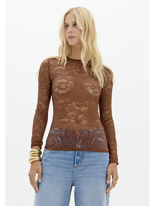 Blusa em Renda LAISE LYON Castanho - Lança Perfume  