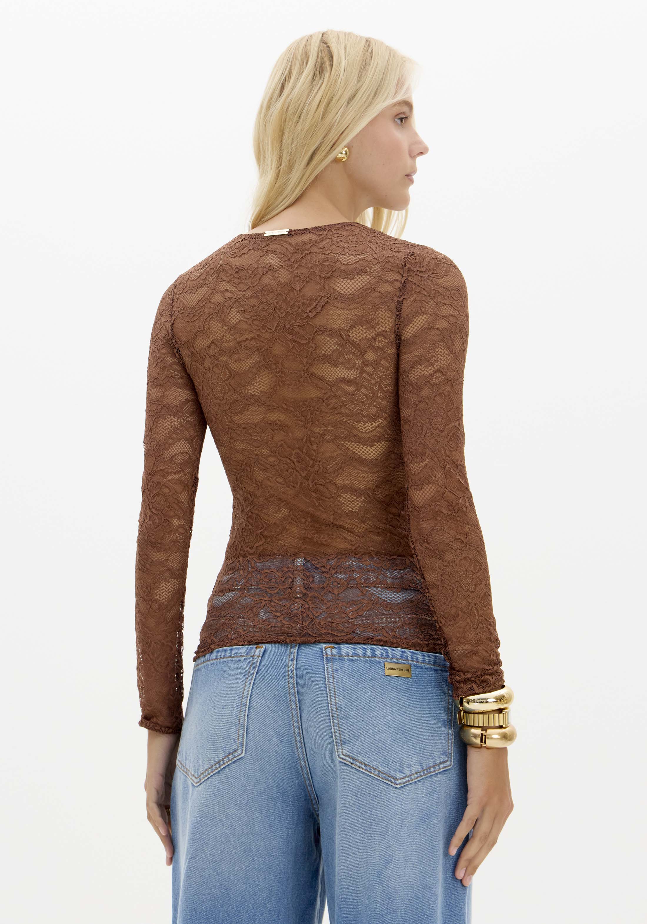 Blusa em Renda LAISE LYON Castanho - Lança Perfume   2