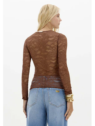 Blusa em Renda LAISE LYON Castanho - Lança Perfume  