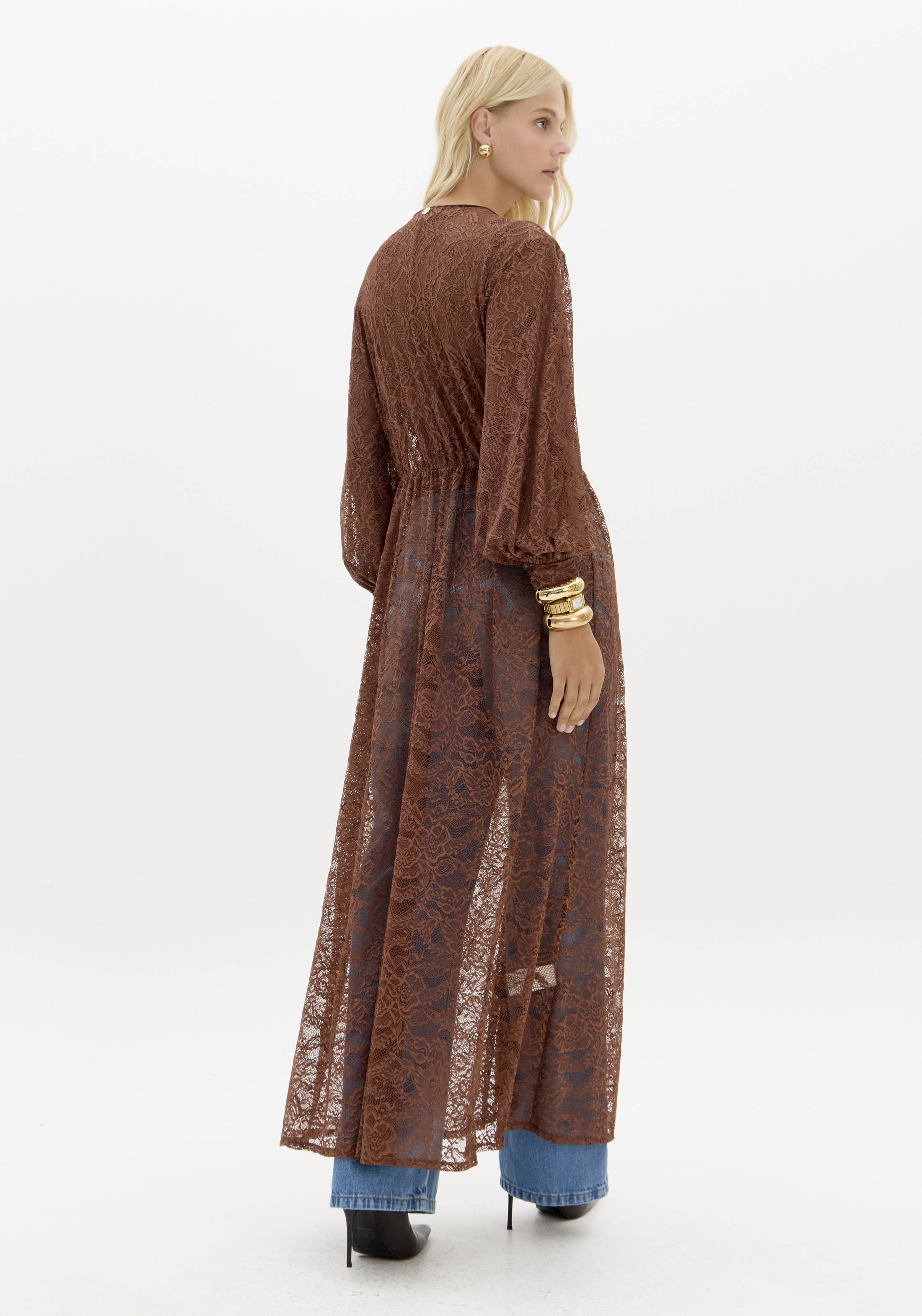 Kaftan em Renda LAISE LYON Castanho - Lança Perfume 3
