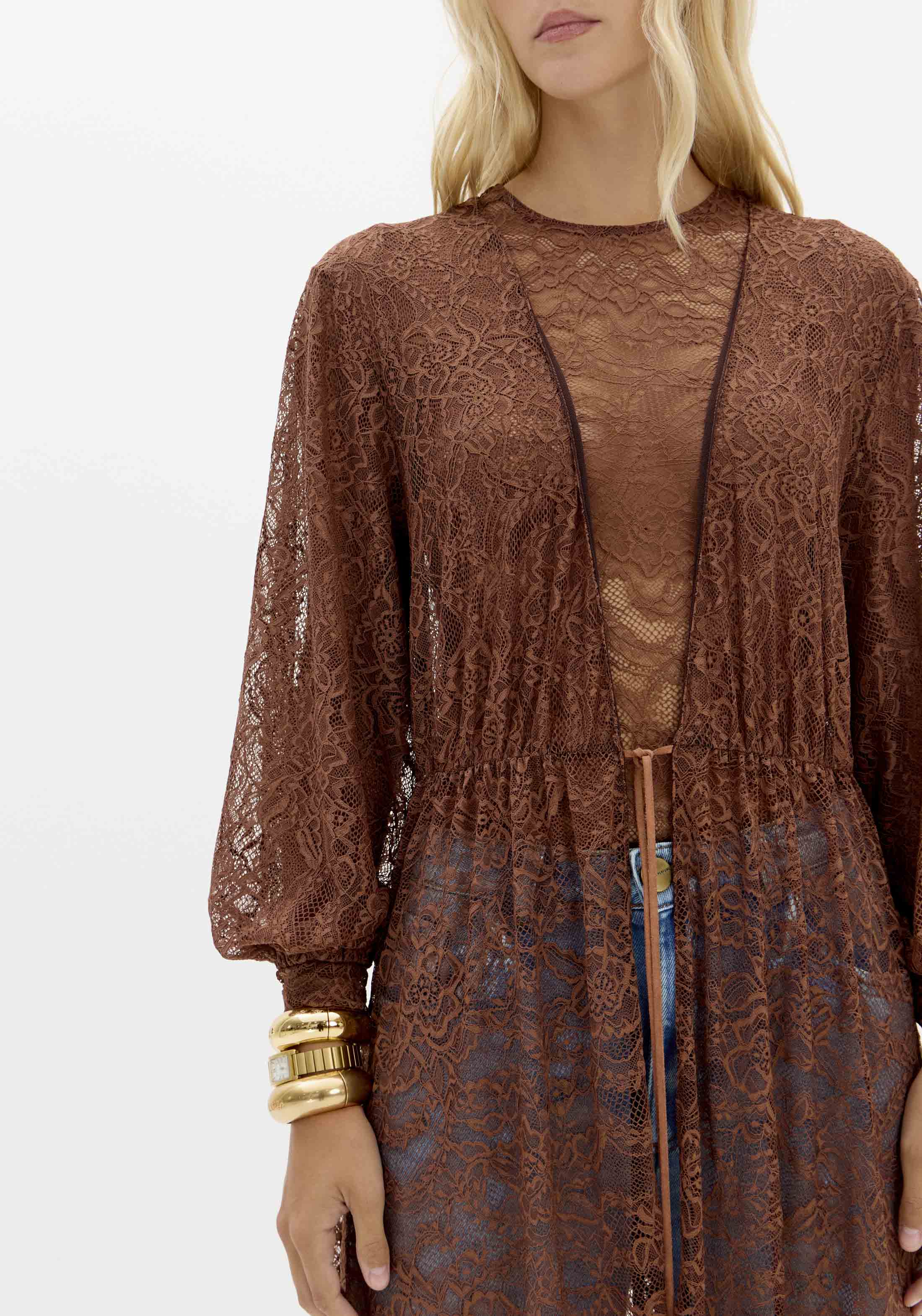 Kaftan em Renda LAISE LYON Castanho - Lança Perfume 5