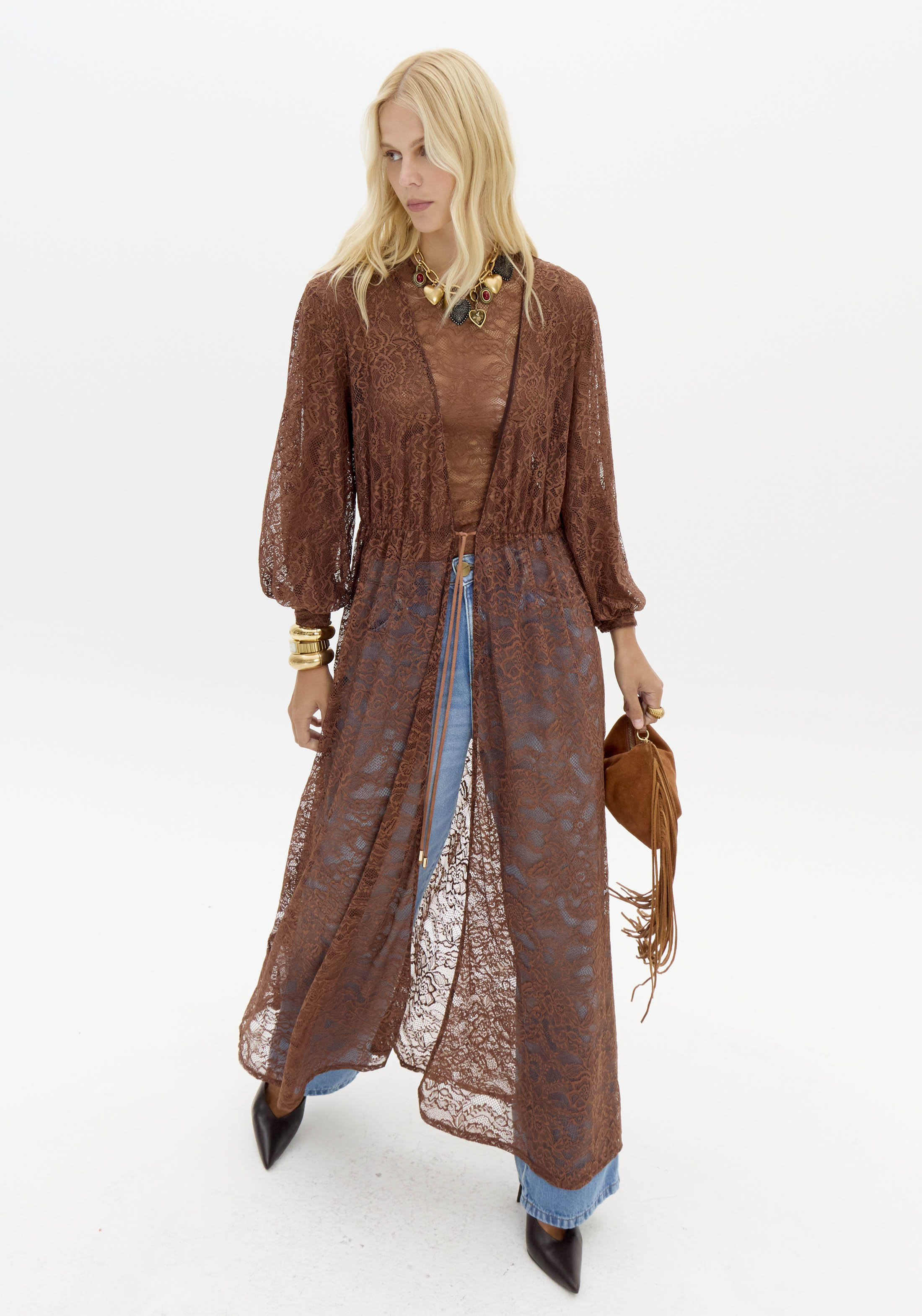 Kaftan em Renda LAISE LYON Castanho - Lança Perfume 2