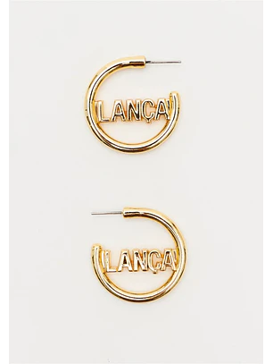 Brincos Argolas Lettering Dourado - Lança Perfume