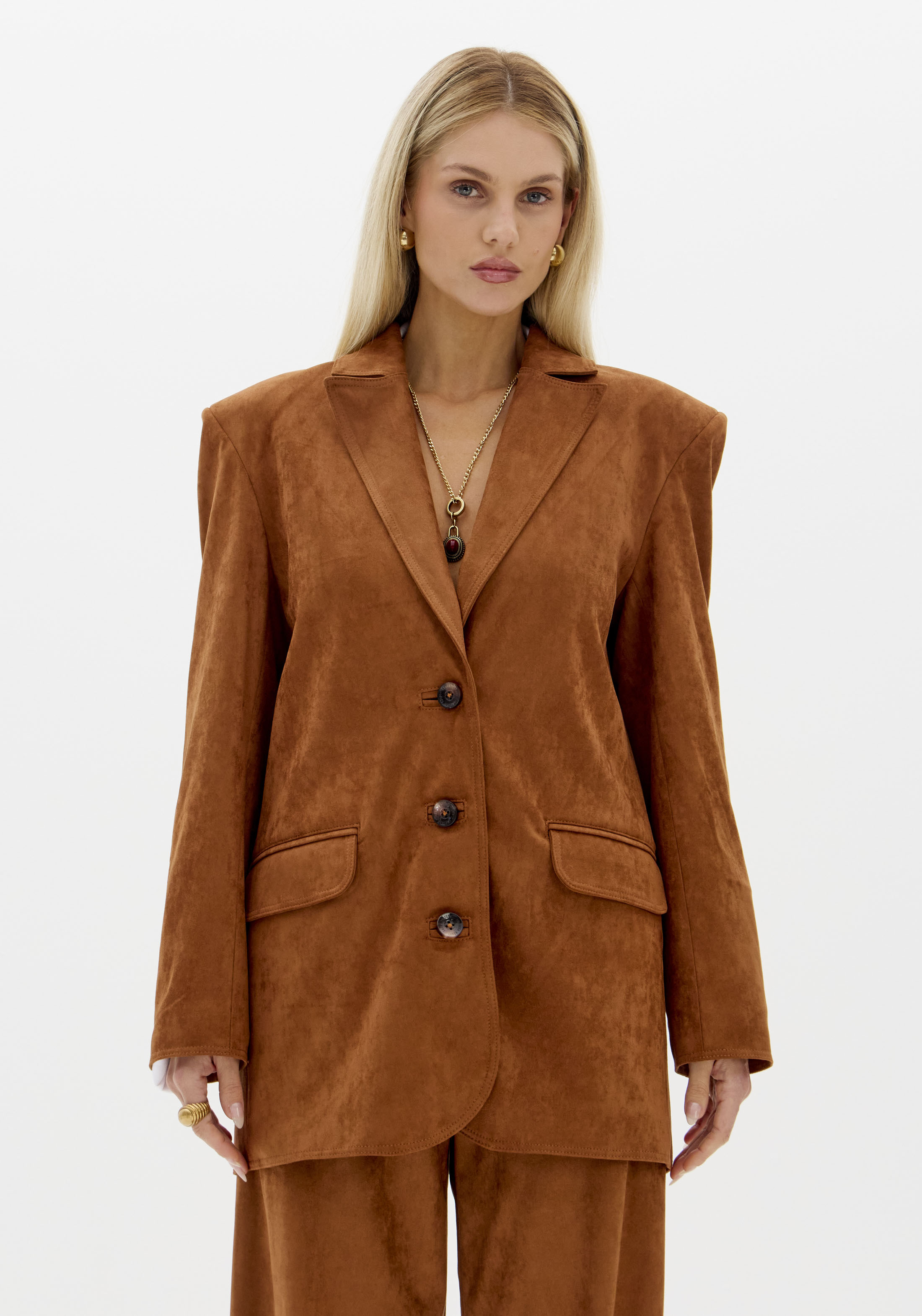 Blazer Oversized em Suede Camel - Lança Perfume  1
