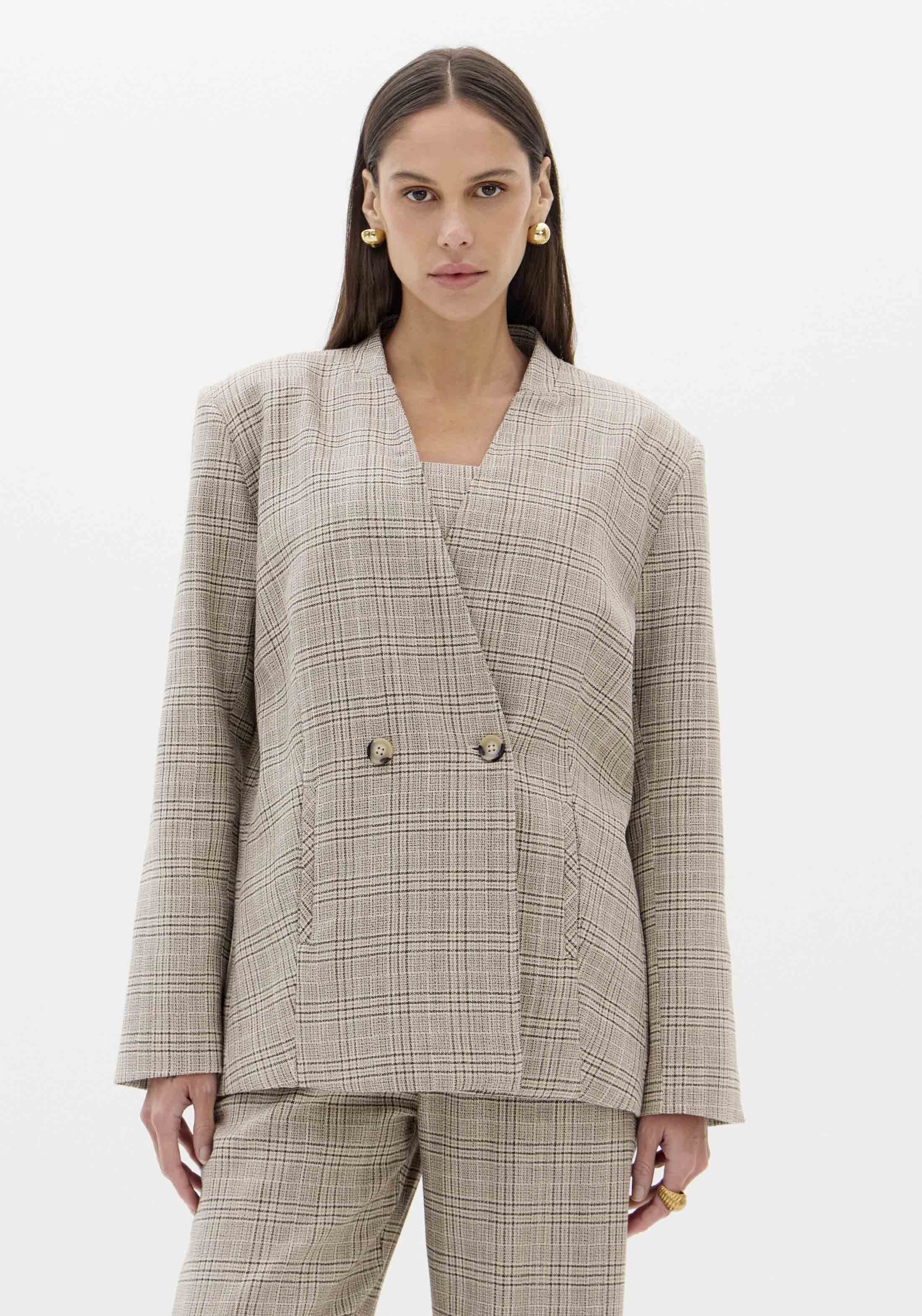 Blazer Oversize RUKA Xadrez Bege - Lança Perfume 1