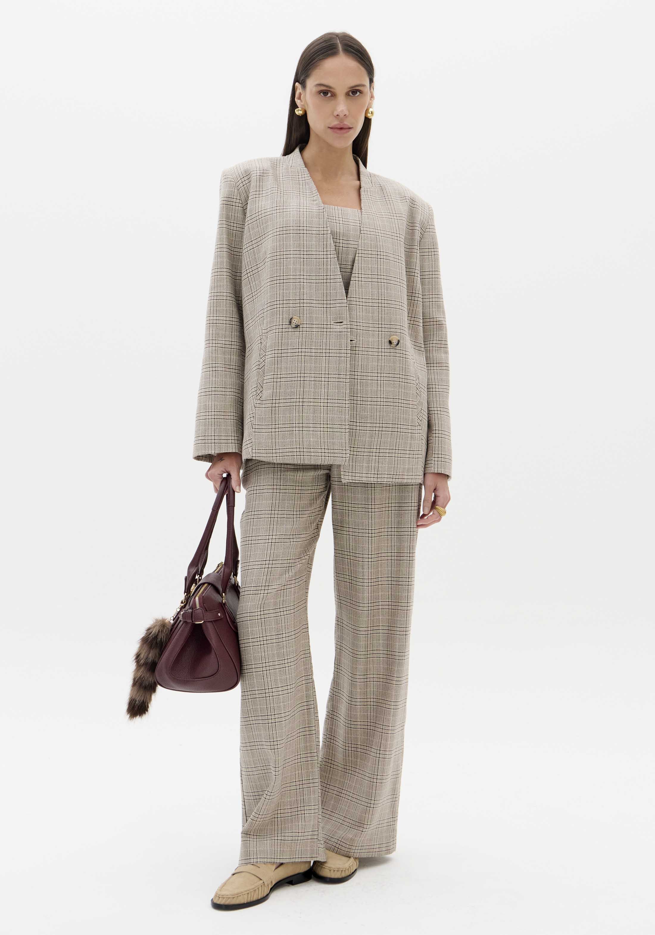 Blazer Oversize RUKA Xadrez Bege - Lança Perfume 2