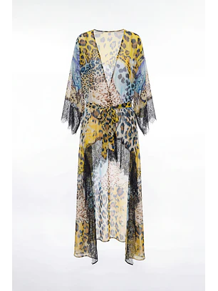 Kaftan Savana Animal Print Amarelo e Azul - SAHOCO 