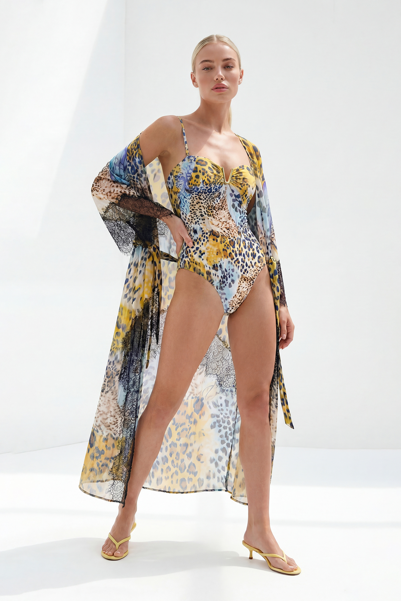 Kaftan Savana Animal Print Amarelo e Azul - SAHOCO  2