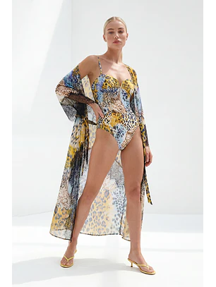 Kaftan Savana Animal Print Amarelo e Azul - SAHOCO 