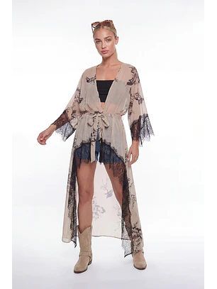 Kaftan Savana Pássaros Bege - SAHOCO 