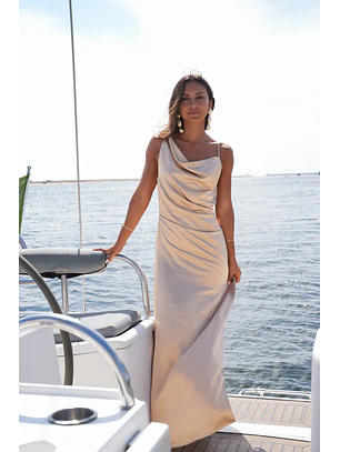 Vestido Comprido Thalassa Dourado / Bege - SAHOCO 