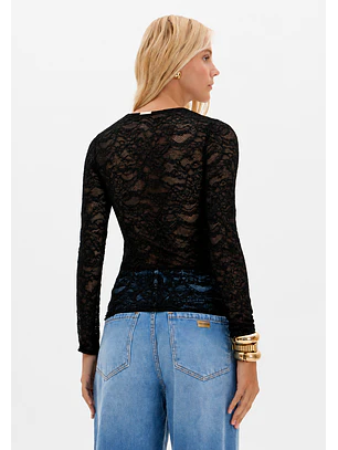 Blusa em Renda LAISE LYON Preto - Lança Perfume  