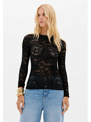 Blusa em Renda LAISE LYON Preto - Lança Perfume  