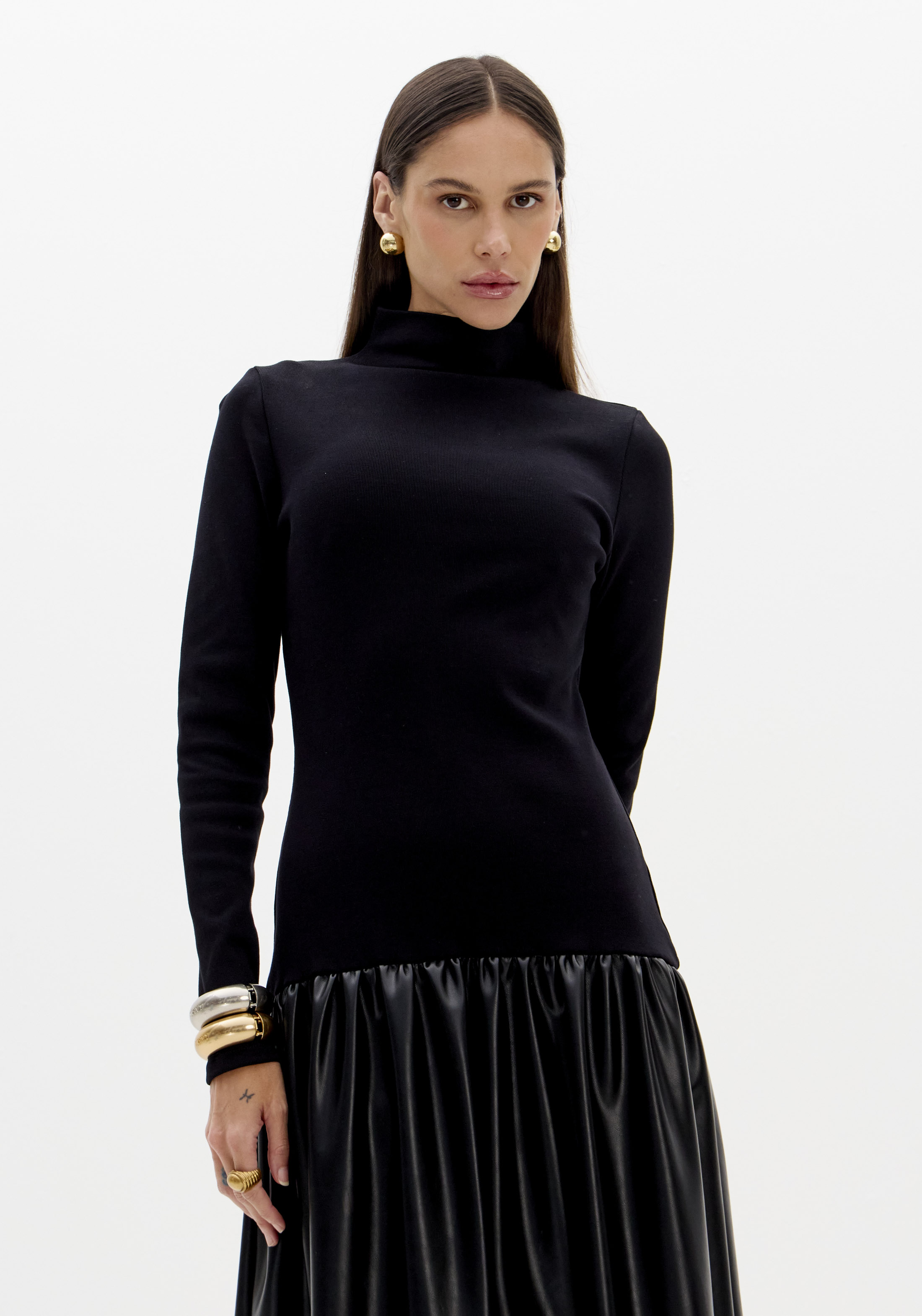 Vestido Comprido com Ecopele Preto - Lança Perfume 3