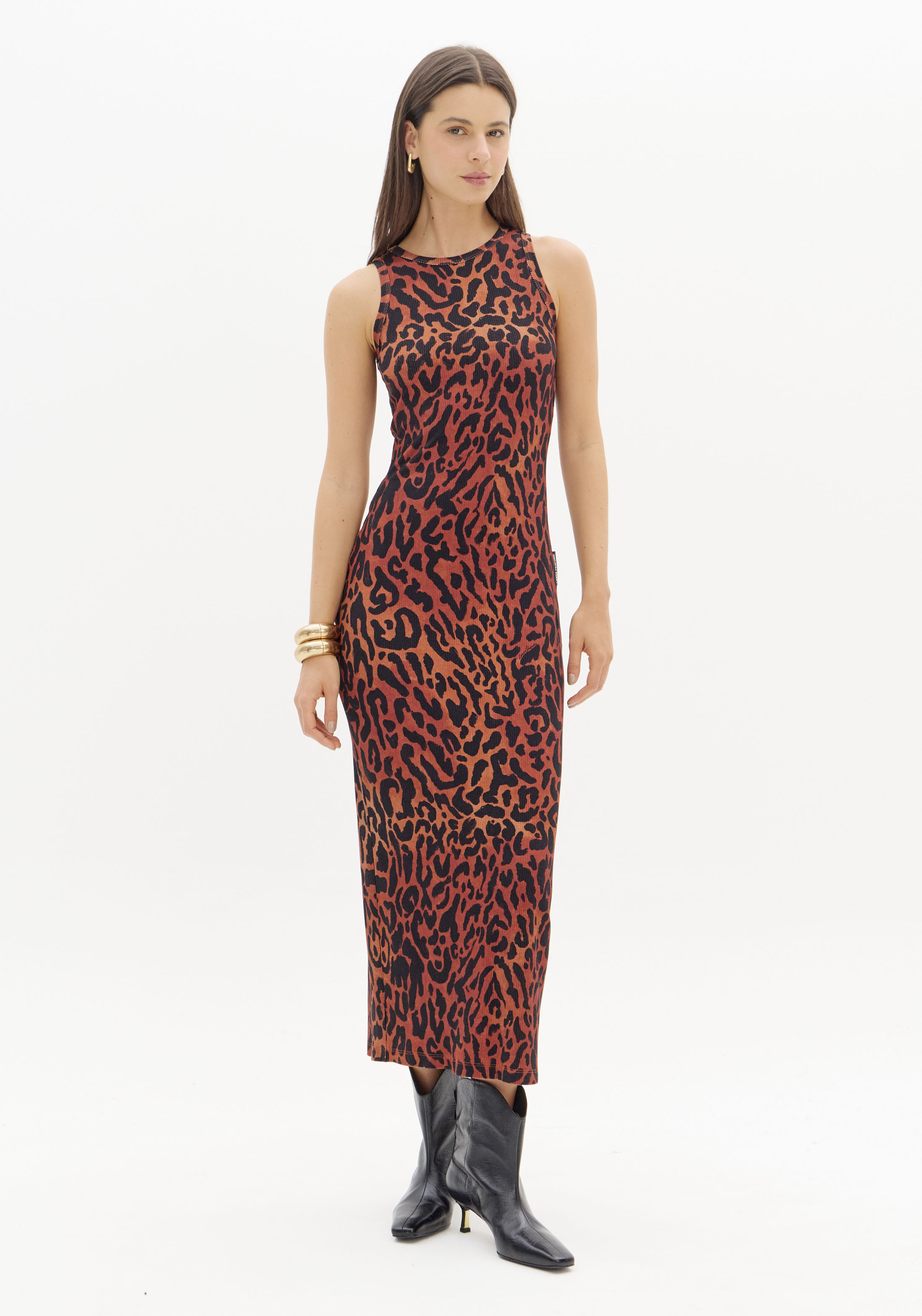 Vestido Comprido Canelado Animal Print - Lança Perfume  1