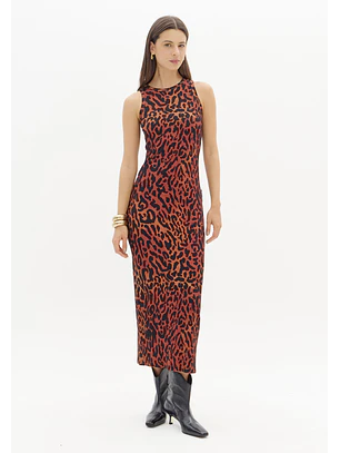 Vestido Comprido Canelado Animal Print - Lança Perfume 