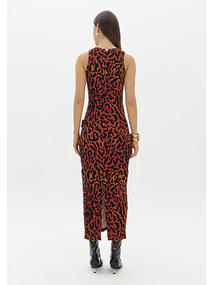 Vestido Comprido Canelado Animal Print - Lança Perfume 