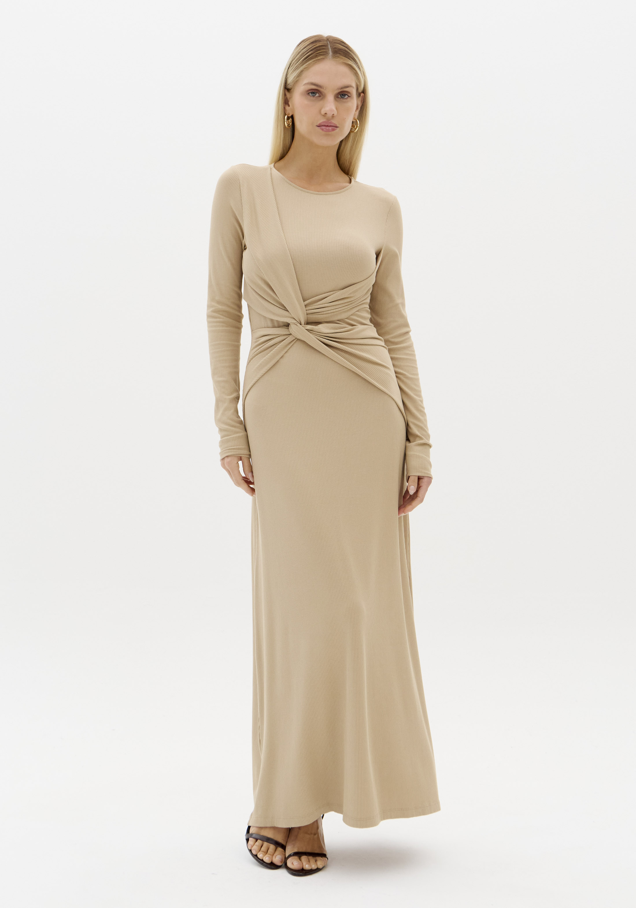 Vestido Canelado com Nó Bege - Lança Perfume 1