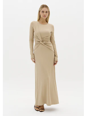 Vestido Canelado com Nó Bege - Lança Perfume