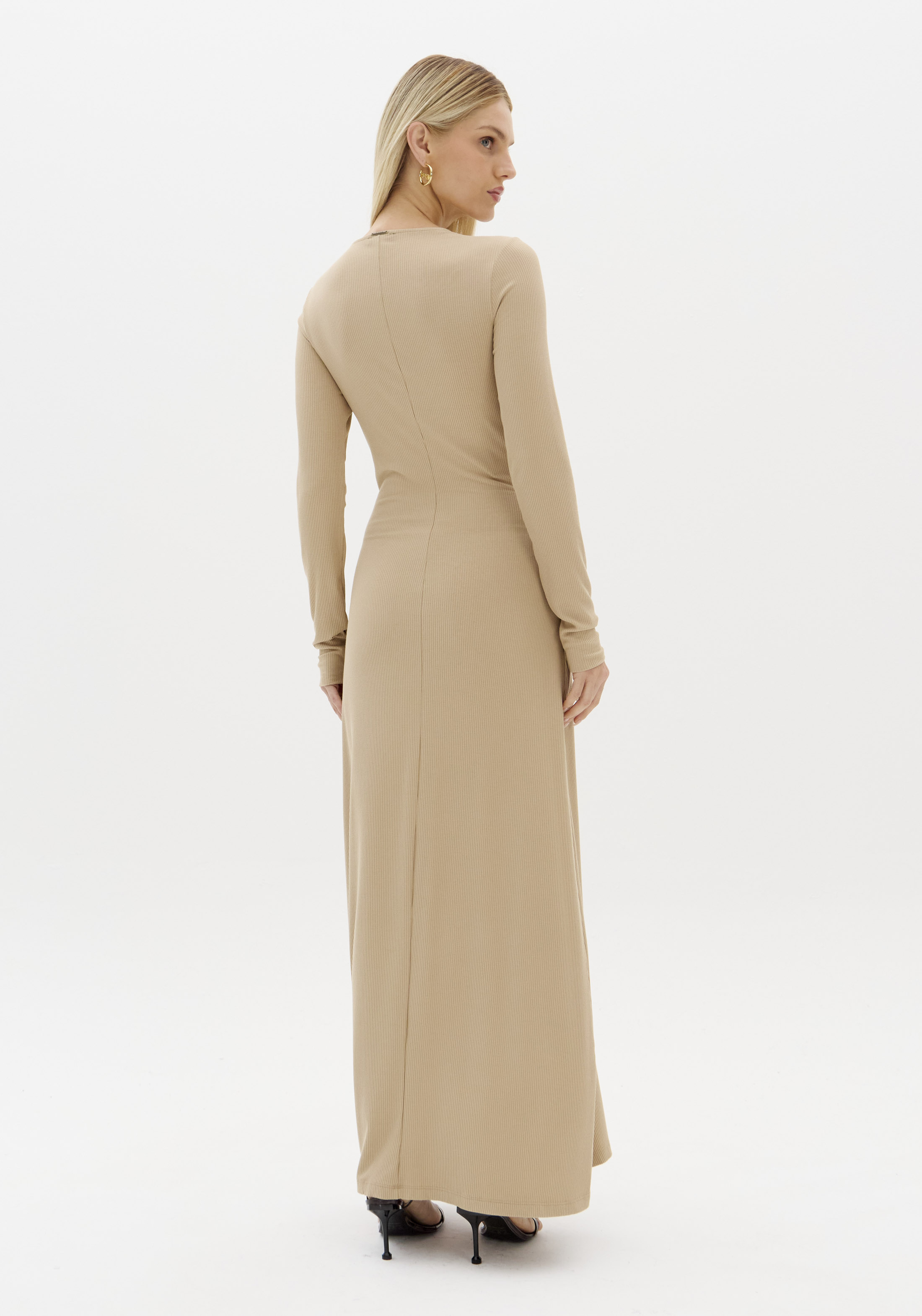Vestido Canelado com Nó Bege - Lança Perfume 4