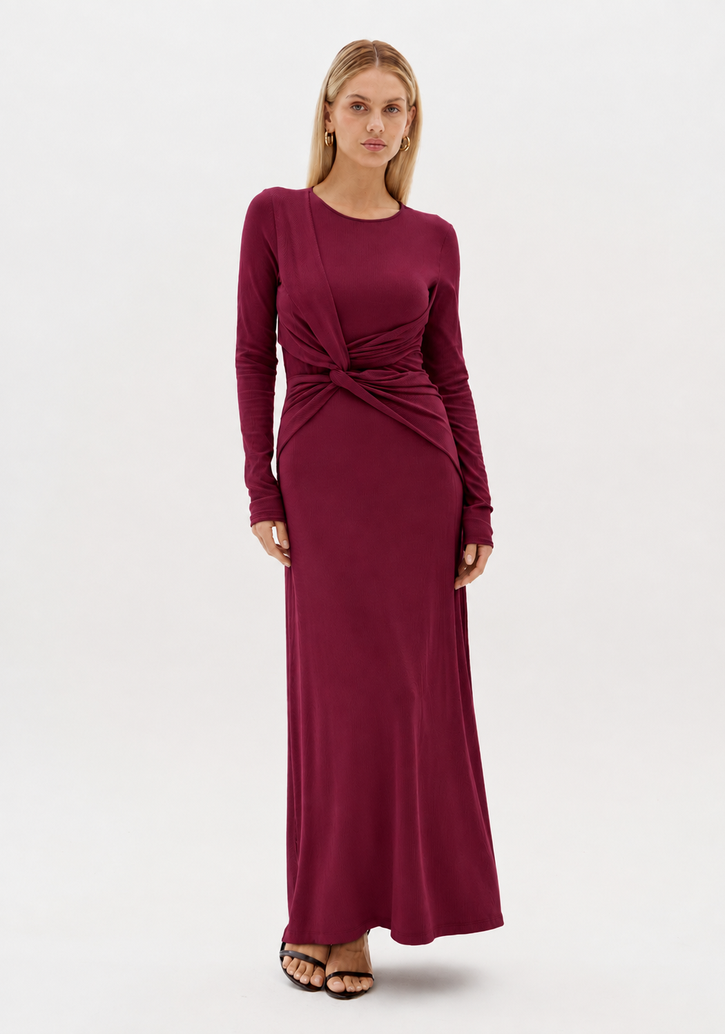 Vestido Canelado com Nó Bordeaux - Lança Perfume 1